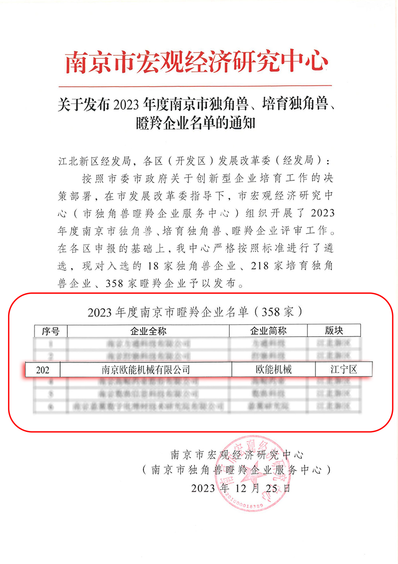 歐能機械瞪羚企業(yè)